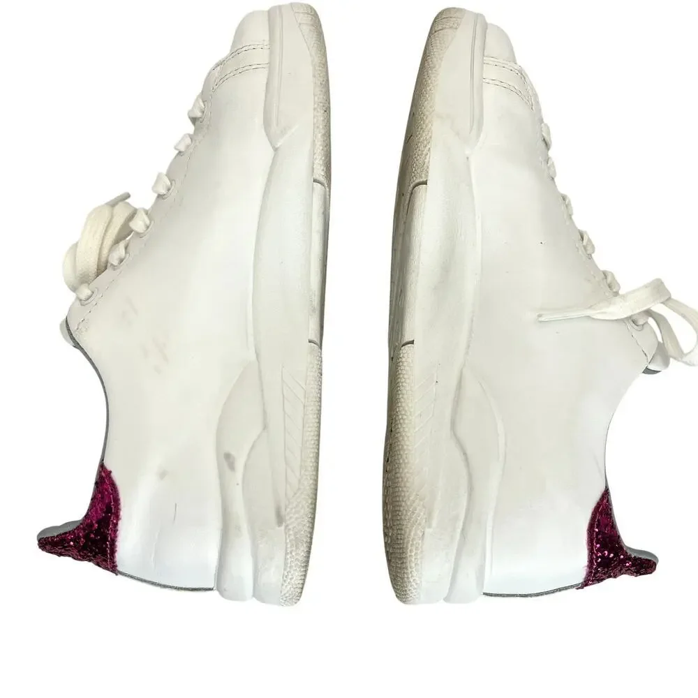 Chiara Ferragni Glitter Heart White Leather Sneakers Pink Silver Lace Up EU 38